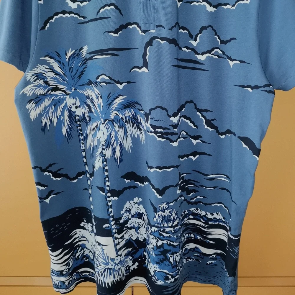 Bonobos Blue Palm Tree Slim Fit Polo Shirt -  (L) - Picture 4 of 8